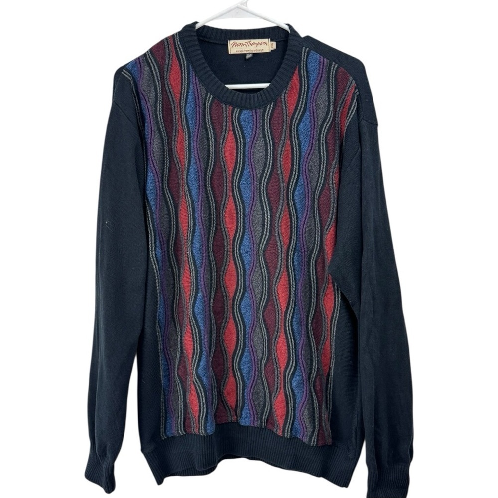 Vintage Norm Thompson Size Large Rainbow Coogi Style 3D Sweater Made In Canada